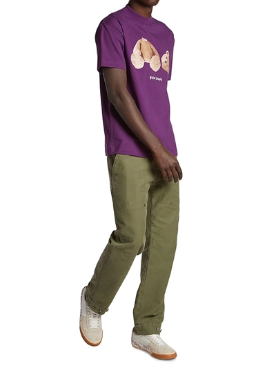 Shop Palm Angels Bear Crewneck T-shirt In Purple Brown