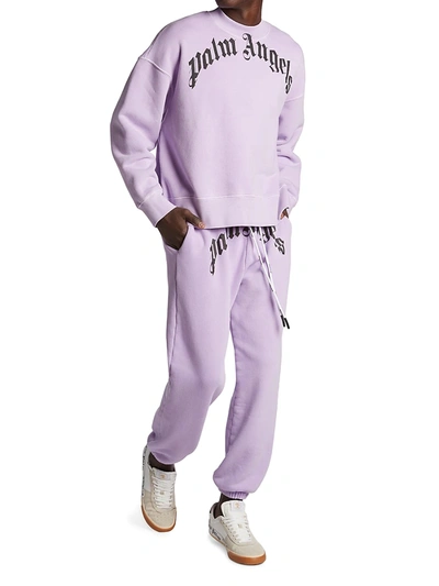 Shop Palm Angels Curved Logo Sweatpants In Lilac White
