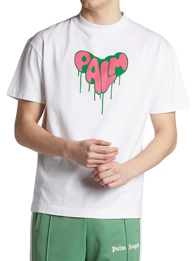 Shop Palm Angels Spray Heart T-shirt In White Fuschia