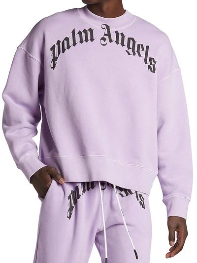 Shop Palm Angels Curved Logo Long-sleeve Sweatshirt In Lilac Black