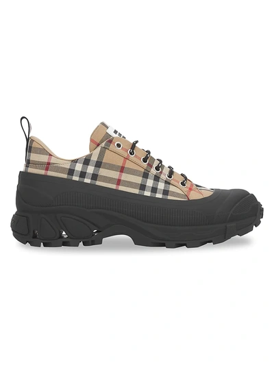 Shop Burberry Arthur Check Low-top Sneakers In Archive Beige