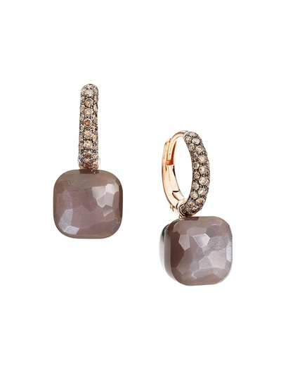 Shop Pomellato Women's Nudo Classic Two-tone 18k Gold, Moonstone & Diamond Drop Earrings In Rose Gold