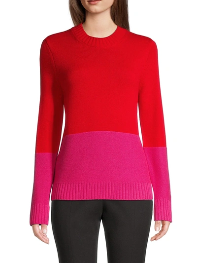 Shop Milly Colorblocked Crewneck Sweater In Real Red Shock Pink