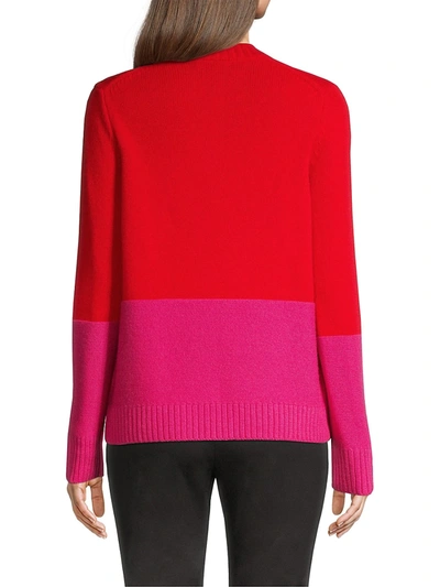 Shop Milly Colorblocked Crewneck Sweater In Real Red Shock Pink
