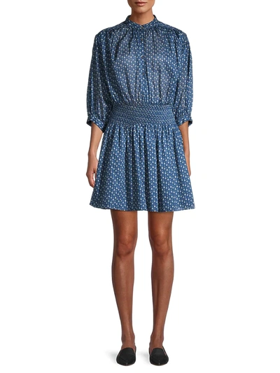 Shop Rebecca Taylor Ikat-pattern Cotton Shirt In Indigo Combo