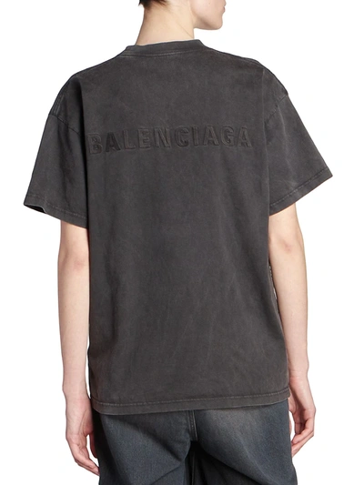 Shop Balenciaga Women's Embroidered Logo T-shirt In Washed Black