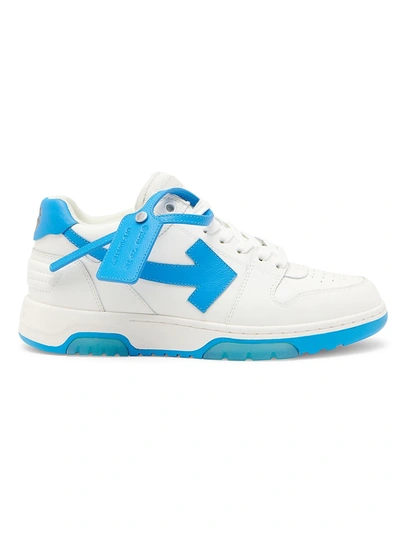 Shop Off-white Men's Out Of Office "ooo" Low-top Leather Sneakers In White Blue