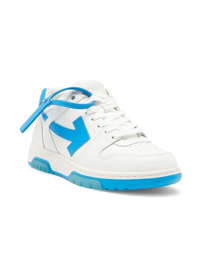 Shop Off-white Men's Out Of Office "ooo" Low-top Leather Sneakers In White Blue