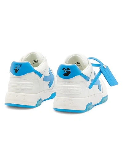 Shop Off-white Men's Out Of Office "ooo" Low-top Leather Sneakers In White Blue