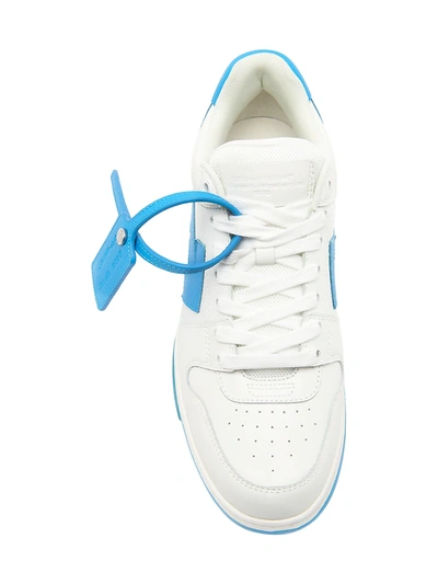 Shop Off-white Men's Out Of Office "ooo" Low-top Leather Sneakers In White Blue