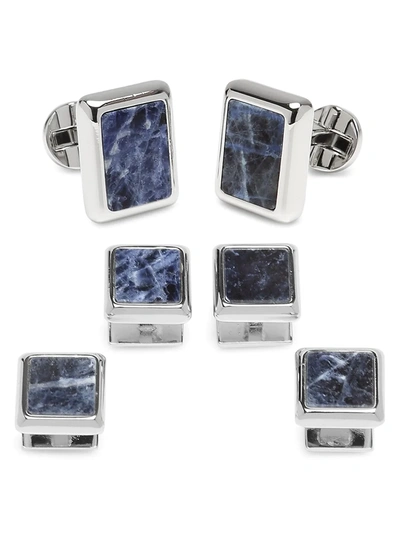 Shop Cufflinks, Inc Men's 3-piece Ox And Bull Trading Co. Silver And Sodalite Jfk Presidential Stud Set In Blue
