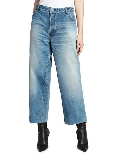 Shop Balenciaga Women's Wide-leg Ankle Crop Jeans In Blue Royal