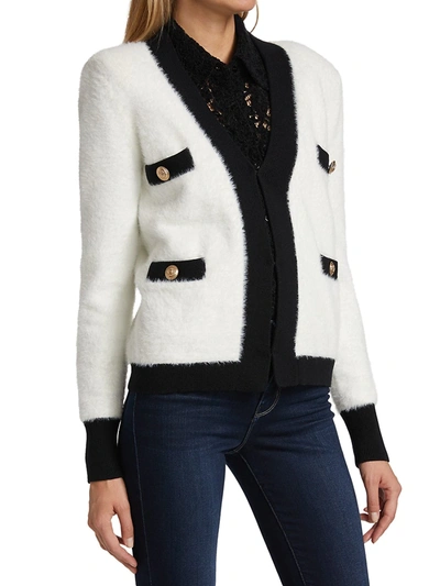 Shop L Agence Women's Kai Pocket Cardigan In White Black