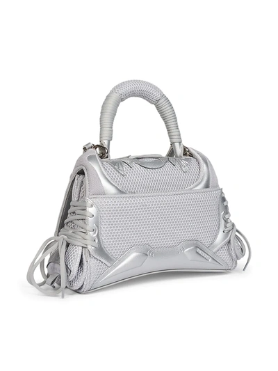 Shop Balenciaga Sneakerhead Hourglass Metallic Top Handle Bag In Grey Silver
