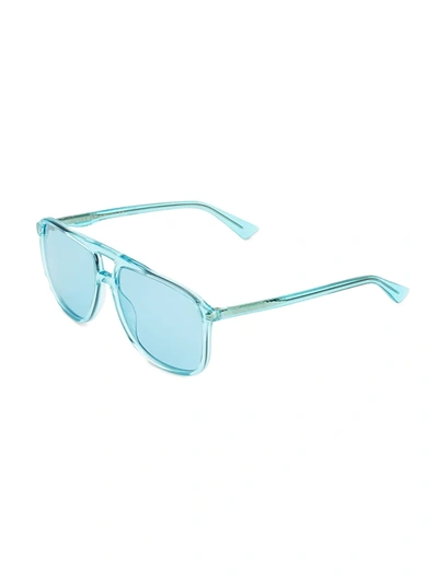 Shop Gucci Men's 58mm Pilot Frames In Azure