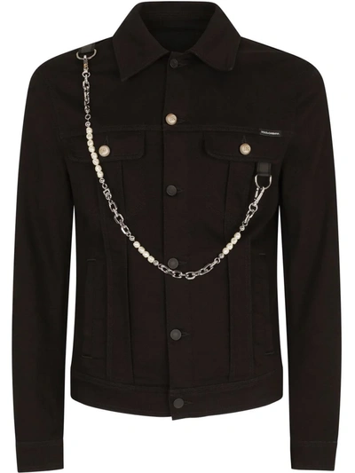 Shop Dolce & Gabbana Chain-link Detail Denim Jacket In Schwarz
