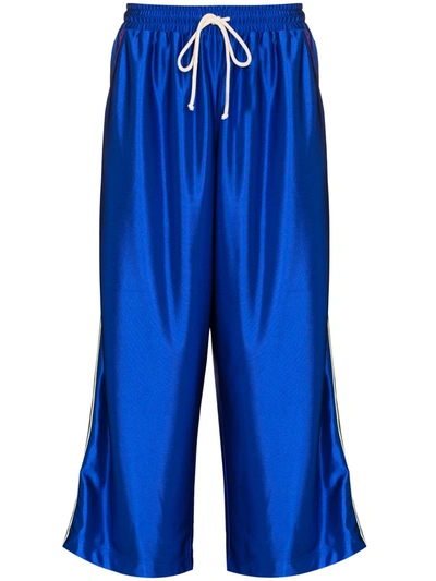 Shop Gucci Web Cropped Drawstring Track Pants In Blue