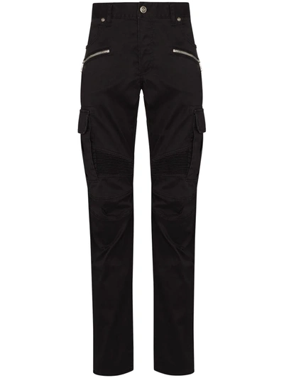 Shop Balmain Logo-embossed Cargo Trousers In Black