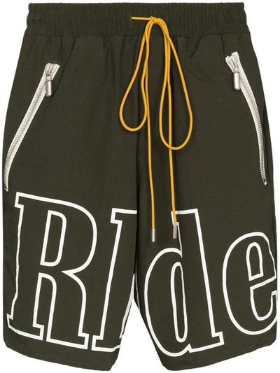 Shop Rhude Logo Print Drawstring Track Shorts In Grün