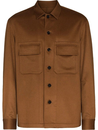 Shop Ermenegildo Zegna Cashmere Buttoned Overshirt In Brown