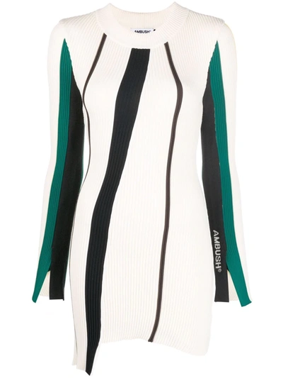 Ambush White Vertical-stripe Knitted Top In Nude