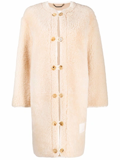 Shop Chloé Single-breasted Shearling Coat In Nude
