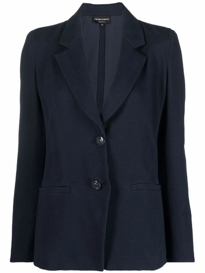 Emporio Armani Single-breasted Twill Jacket In Blau