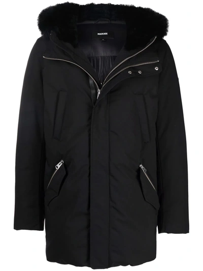 Shop Mackage Edward Logo-print Faux Fur-trim Padded Jacket In Schwarz