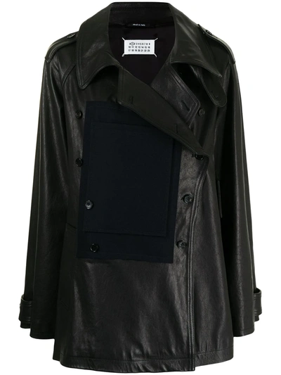 Shop Maison Margiela Double-breasted Leather Jacket In Schwarz