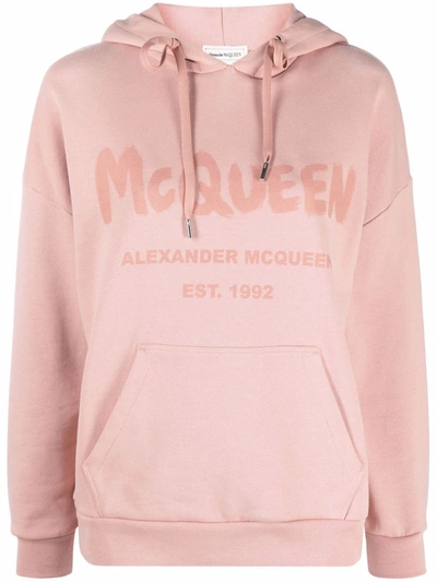 Shop Alexander Mcqueen Logo-print Cotton Hoodie In Rosa