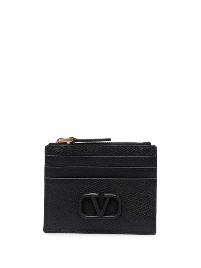 Shop Valentino Vlogo Plaque Cardholder In Schwarz