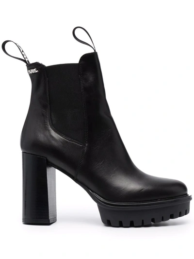 Shop Karl Lagerfeld Slip-on Heeled Leather Boots In Schwarz