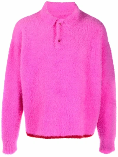 Shop Jacquemus Le Polo Neve Textured Jumper In Rosa