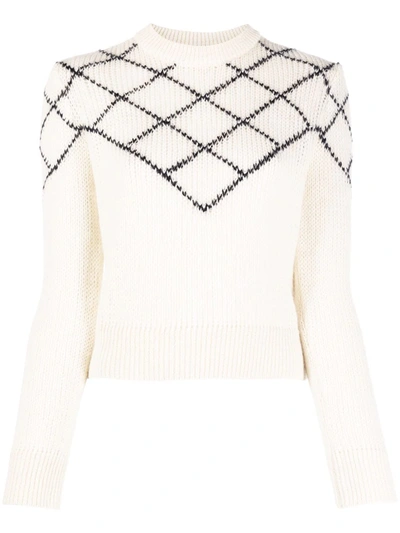 Shop Saint Laurent Intarsia-knit Wool-blend Jumper In Nude