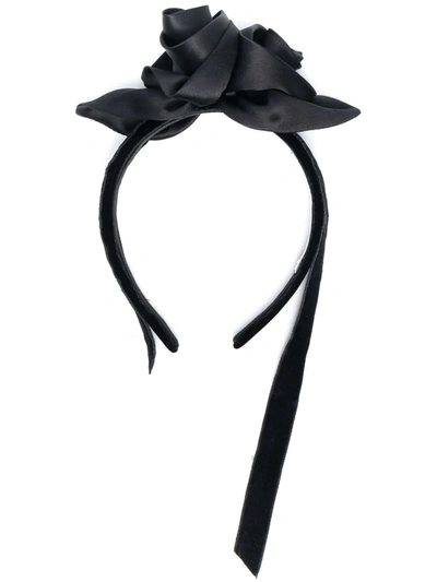 Shop Alessandra Rich Floral Appliqué Hairdband In Schwarz