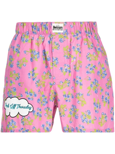 Shop Duoltd Floral-print Slogan Boxer Shorts In 粉色