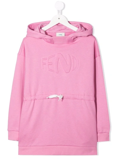 Shop Fendi Debossed-logo Drawstring Hoodie In 粉色