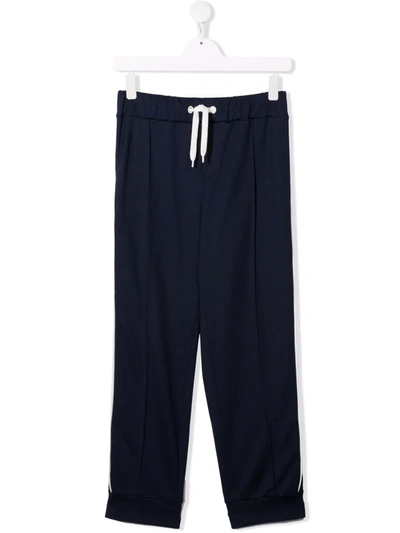 Shop Fendi Teen Piped Trim Sweatpants In 蓝色