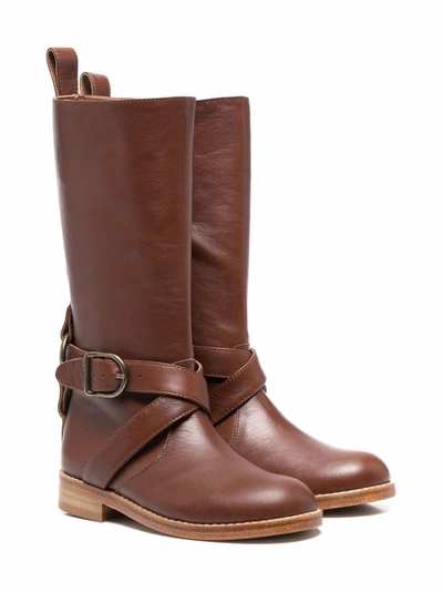 Shop Chloé Buckle-strap Mid-calf Boots In 褐色