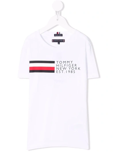 Shop Tommy Hilfiger Junior Logo-print Organic Cotton T-shirt In 白色