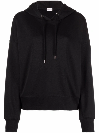 Moncler Logo Back Cotton Blend Hoodie In Black