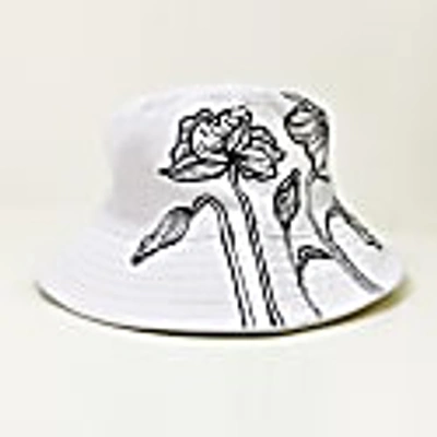 Quillattire White Hand Painted Floral Bucket Hat In Bucket