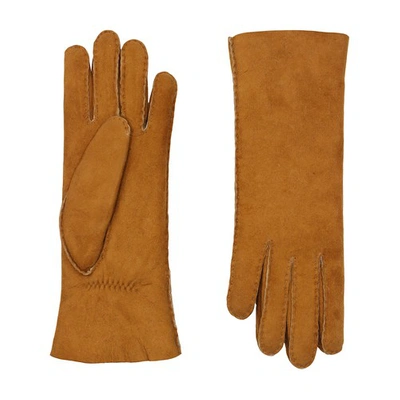 Shop Agnelle Denise Shearling Skin Gloves In Chestnut