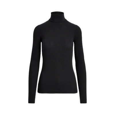 Shop Ralph Lauren Stretch Ribbed Turtleneck In Polo Black