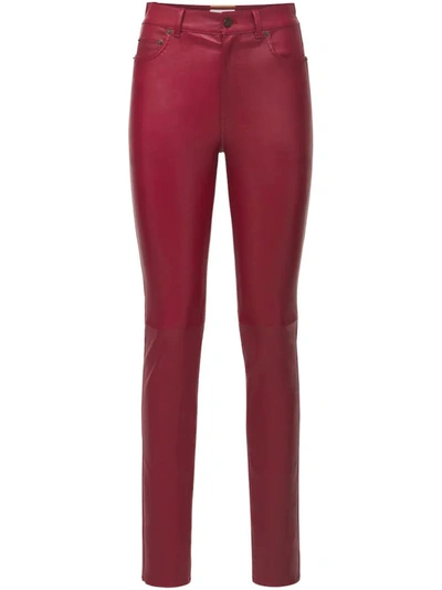 Shop Saint Laurent Red Leather Skinny Pants