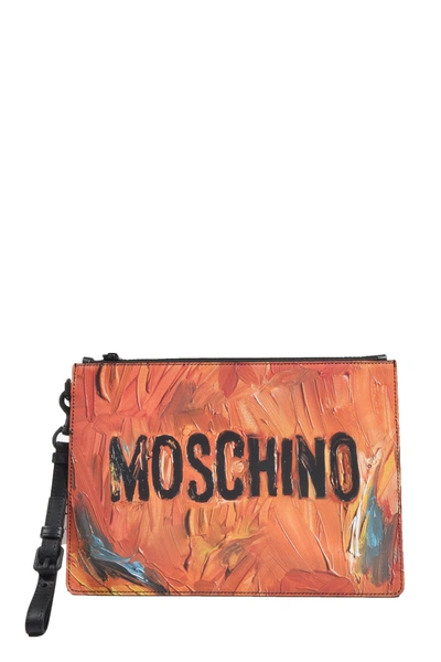 Moschino paint-print Logo Clutch Bag - Farfetch