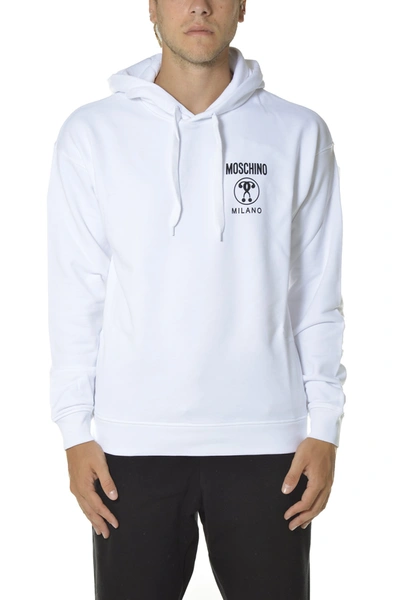 Shop Moschino Question Mark Logo Printed Hoodie In White