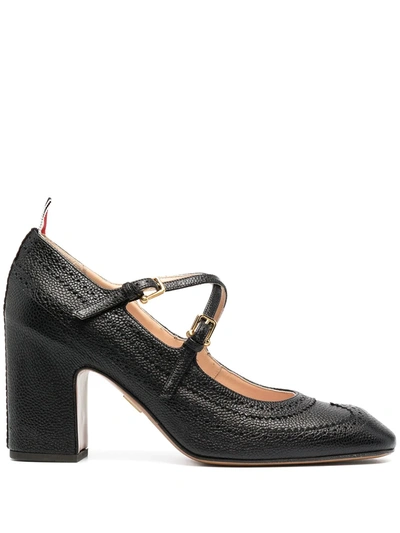 Shop Thom Browne Cross-strap Detail Brogued Mary-jane Pumps In Schwarz