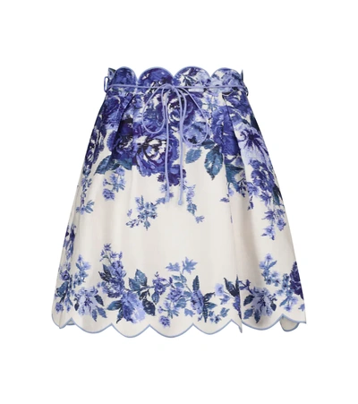 Shop Zimmermann Aliane Floral Linen Miniskirt In Multicoloured