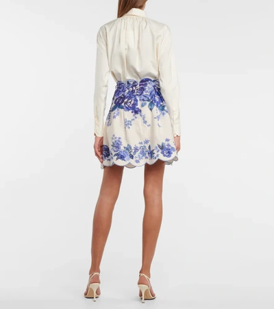 Shop Zimmermann Aliane Floral Linen Miniskirt In Multicoloured